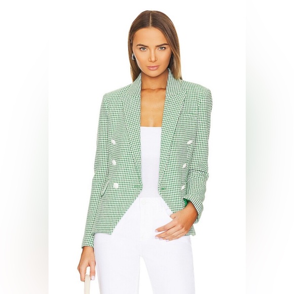 L’AGENCE Kenzie Double-Breasted Blazer in Grass Green - Picture 4 of 13